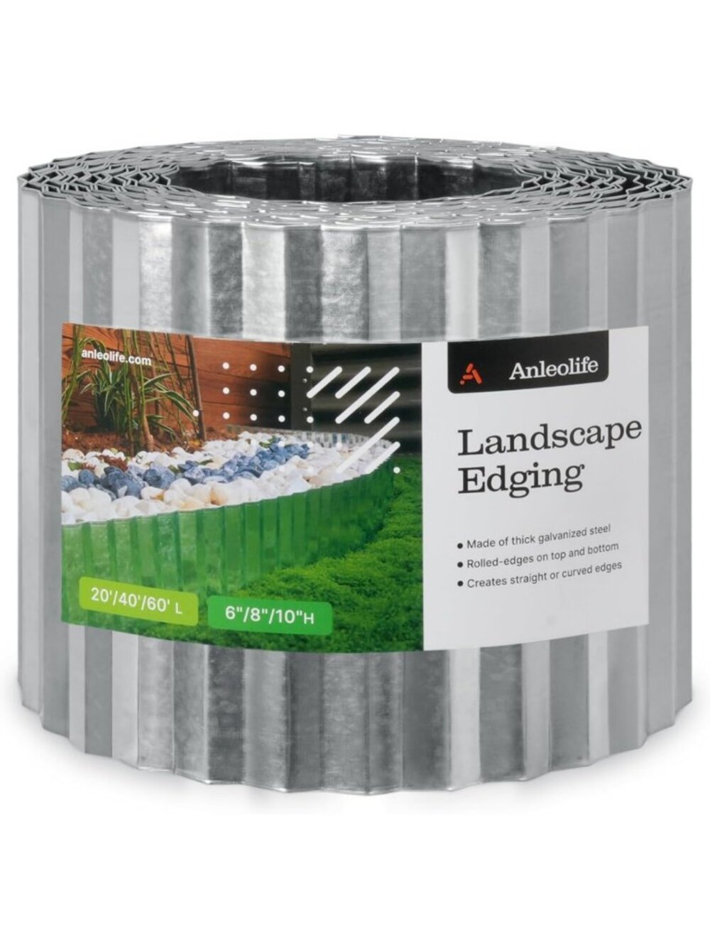 60FT Galvanized Steel Garden Edging Roll - Durable Landscape Border, Silver